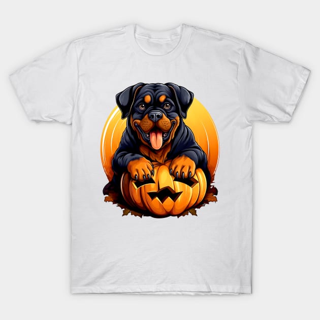 Rottweiler Dog inside Pumpkin #2 T-Shirt by Chromatic Fusion Studio